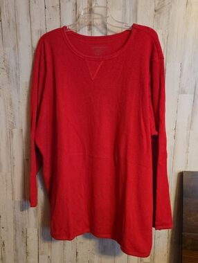 Woman Within Bright Red Waffle Scoop Neck Long Sleeve Top